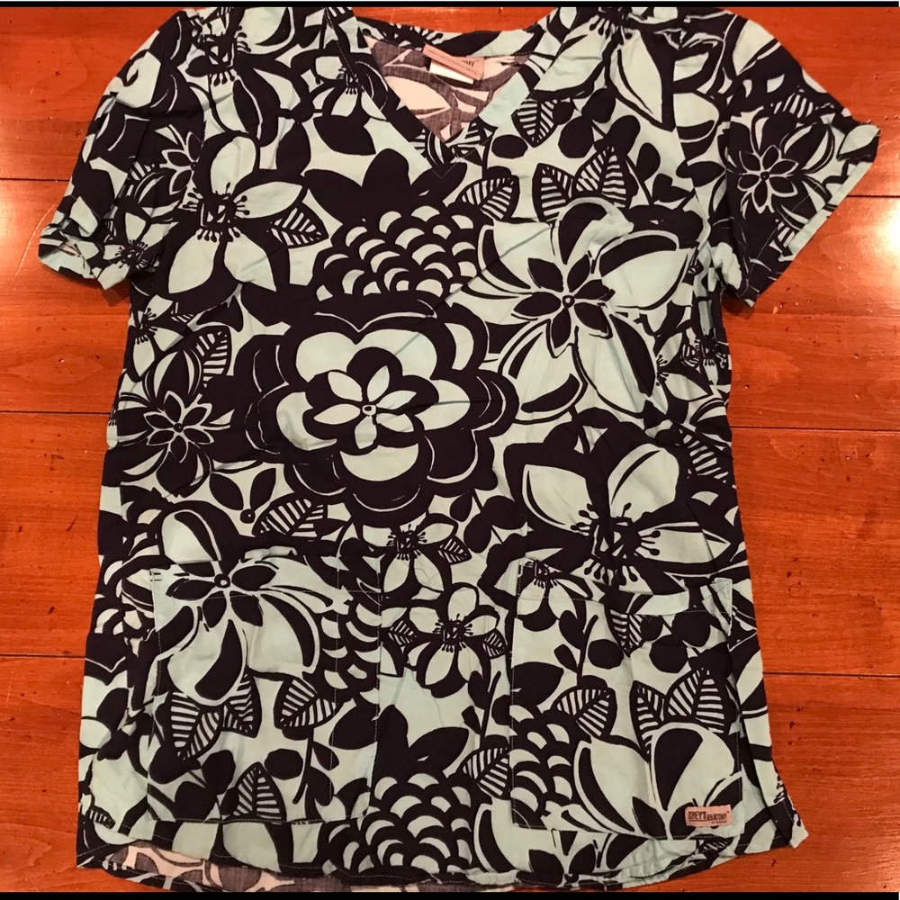 Grey’s anatomy Scrub Top Blue Floral Medium EUC
